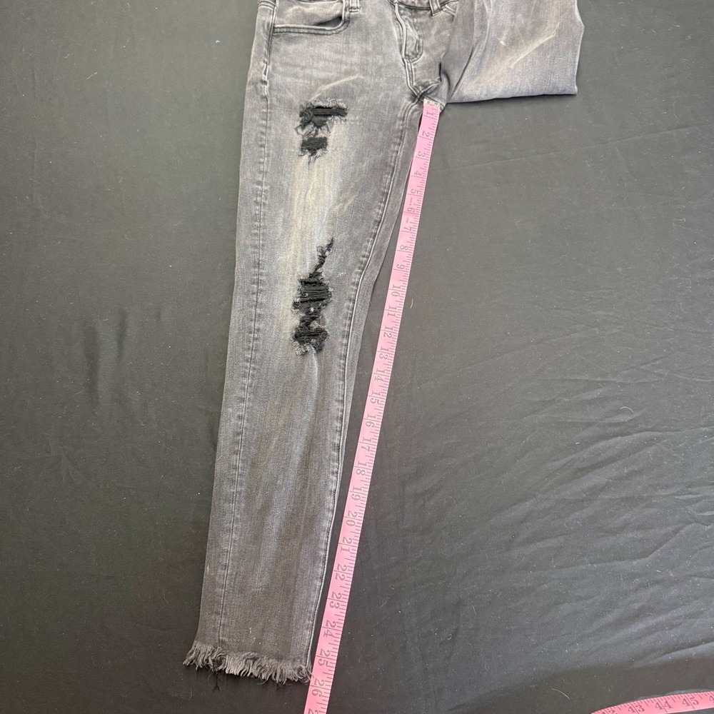 American Eagle Super Stretch‎ X Skinny Jeans Gray Distressed Frayed Hem Size 4 - Picture 4 of 12